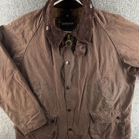 Barbour Bedale A105 Waxed Jacket Brown England Zip Heavy Tartan Lined Size C44 - Picture 1 of 16